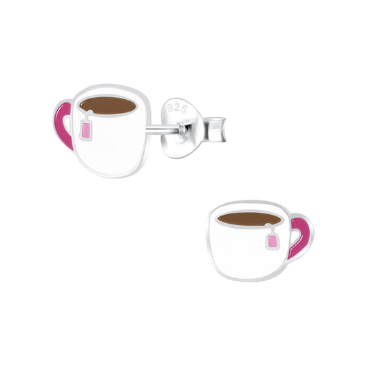 Sterling Silver Cup of Tea Stud Earrings