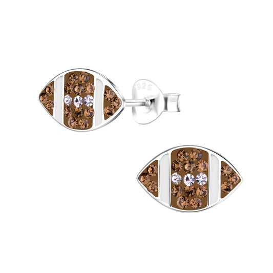 Sterling Silver Crystal Football Stud Earrings