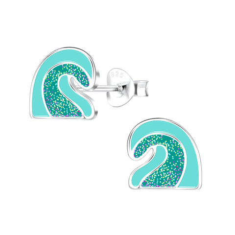 Sterling Silver Enamel Wave Stud Earrings