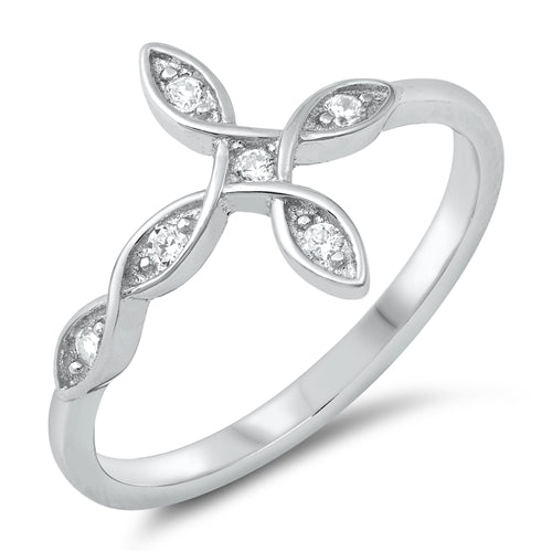 Sterling Silver CZ Sideways Cross Ring