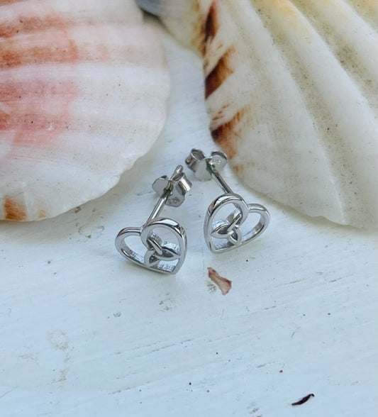 Sterling Silver Celtic Heart Stud Earrings