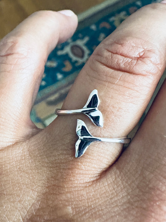 Sterling Silver Double Whale Tail Adjustable Ring