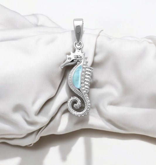 Sterling Silver Larimar Stone Seahorse Pendant