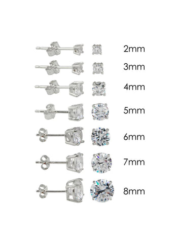 Sterling Silver Solid CZ Stone Stud Earrings