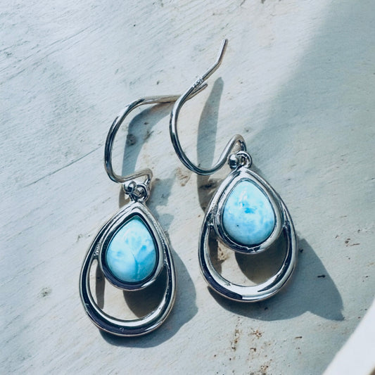 Sterling Silver Genuine Larimar Stone Drop Earrings