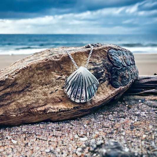 Sterling Silver Scallop Shell Slide Pendant Necklace