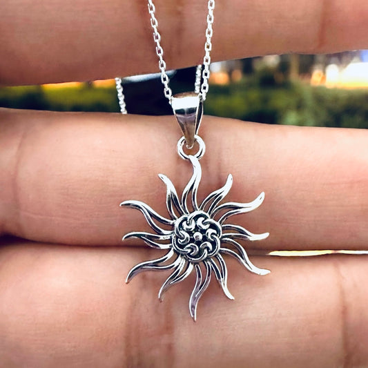 Sterling Silver Sun Pendant Necklace