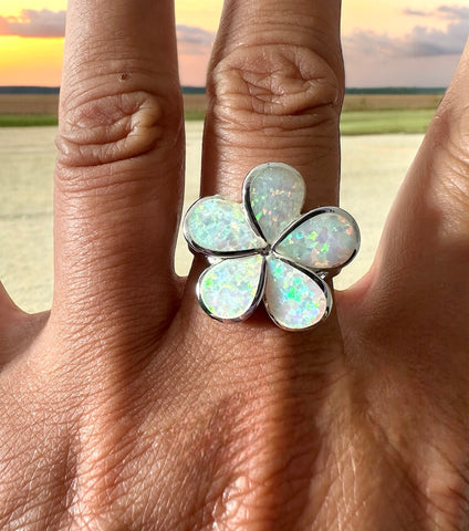 Sterling Silver Opal Plumeria Statement Ring