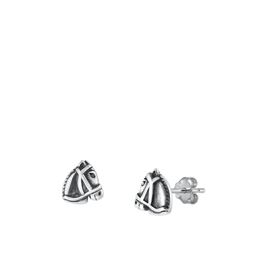 Sterling Silver Solid Horse Head Stud Earrings