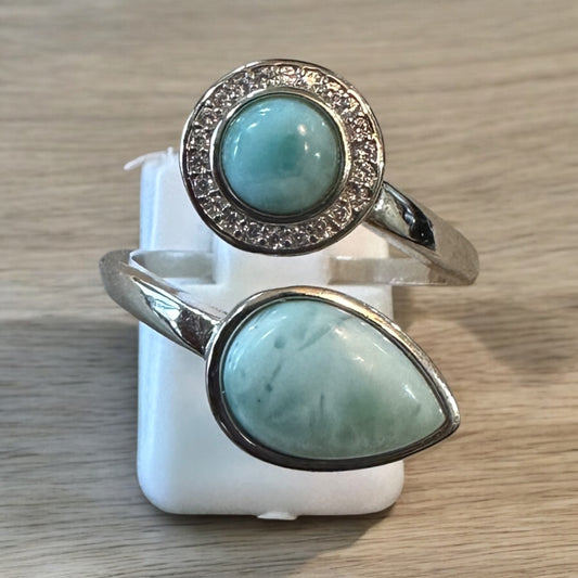 Sterling Silver Genuine Larimar Stone Wrap Ring