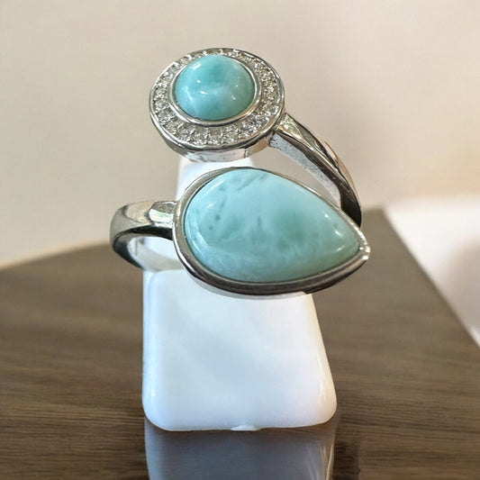 Sterling Silver Genuine Larimar Stone Wrap Ring