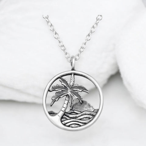 Sterling Silver Palm Tree Ocean Necklace