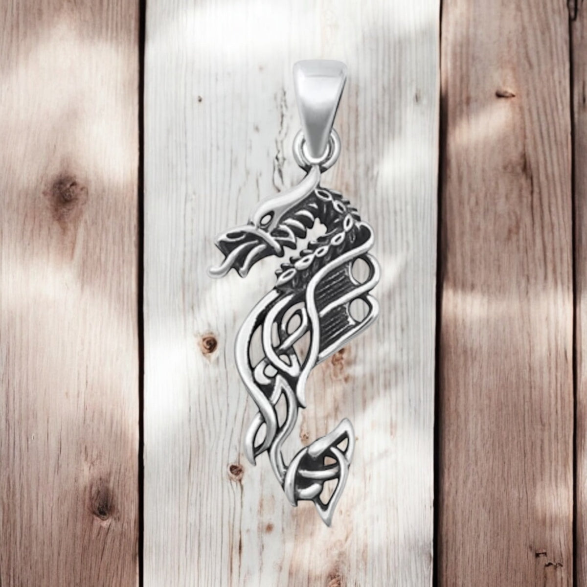 Sterling Silver Solid Celtic Dragon Pendant