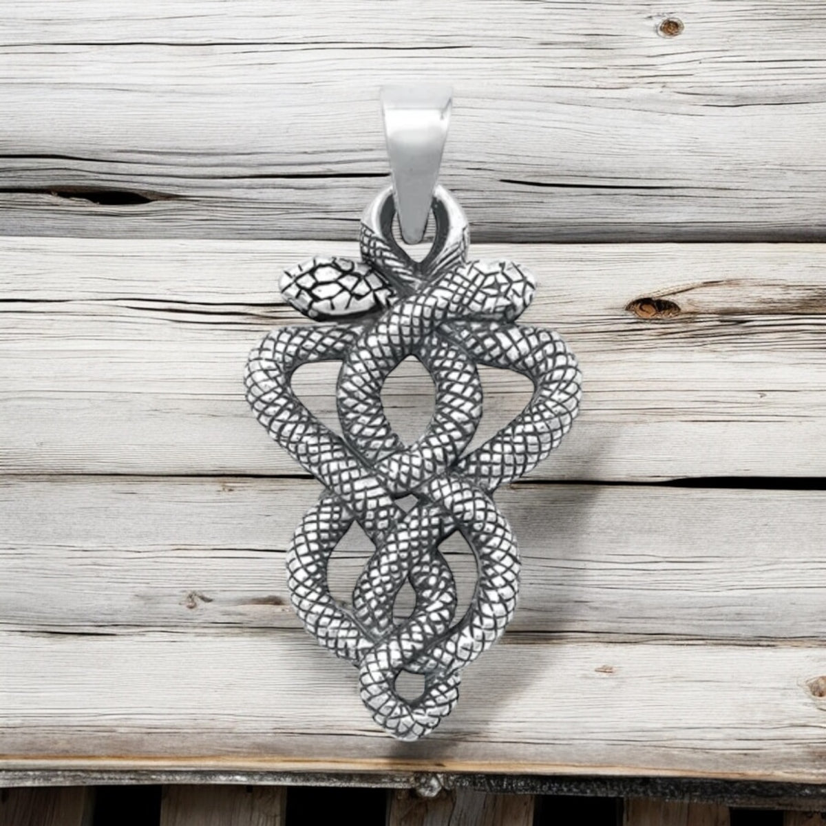 Sterling Silver Large Intertwined Snakes Pendant