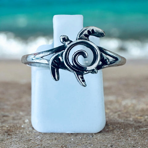 Sterling Silver Sea Turtle Wave Ring