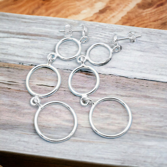 Sterling Silver Triple Circle Dangle Earrings