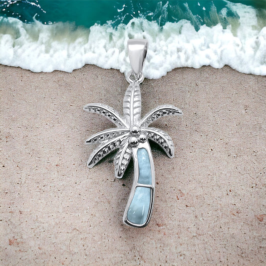 Sterling Silver Larimar Stone Palm Tree Pendant