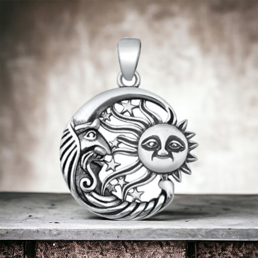 Sterling Silver Moon, Sun & Stars Pendant