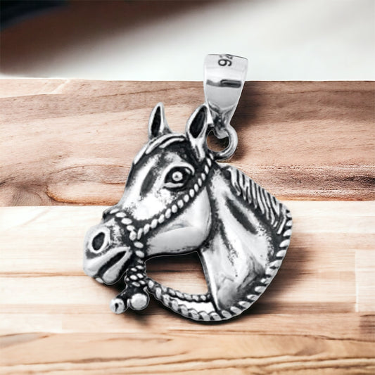 Sterling Silver Solid Horsehead Pendant