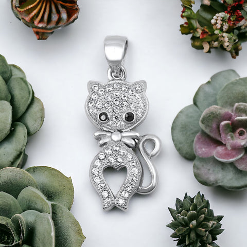 Sterling Silver CZ Cat Pendant