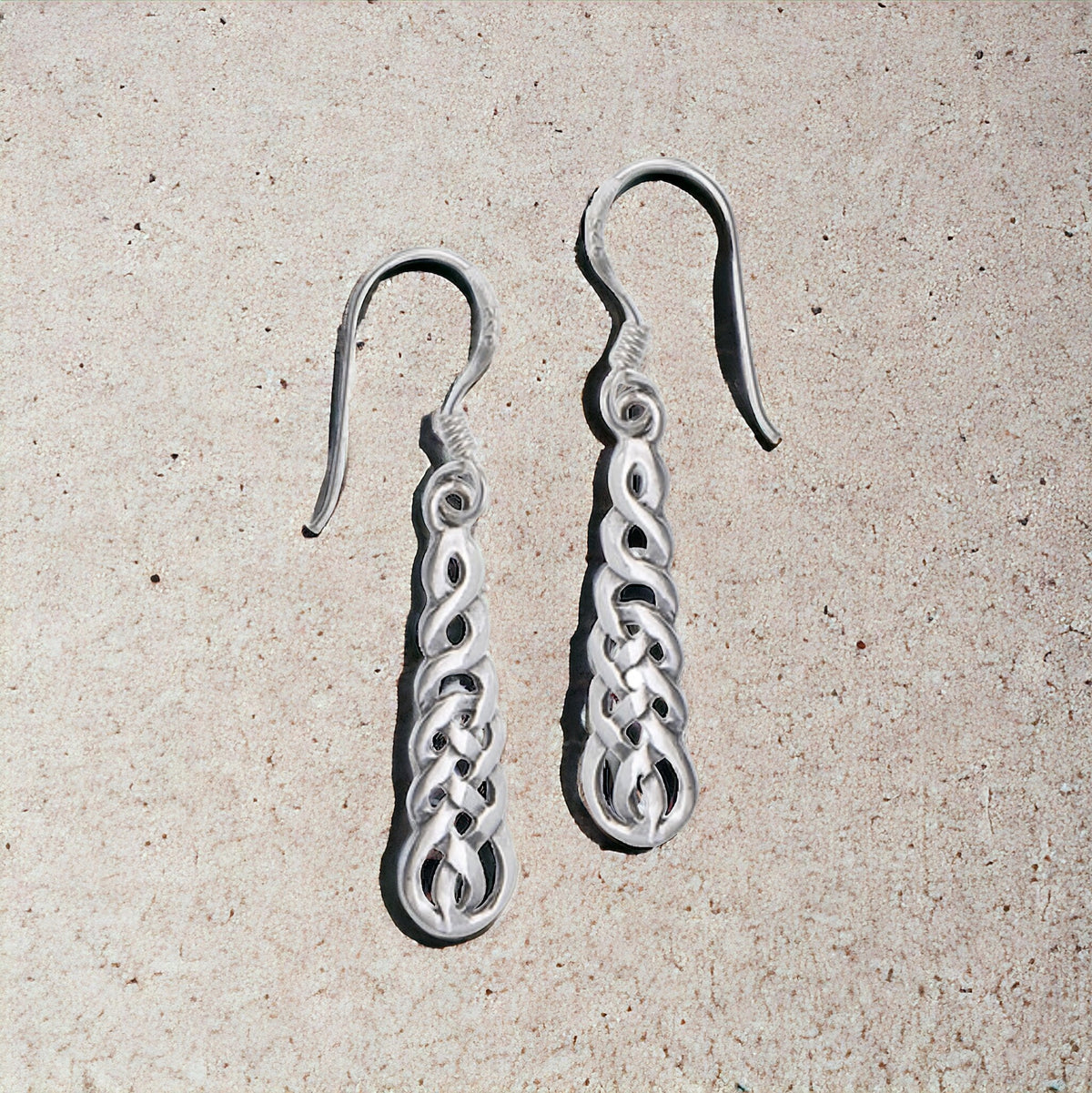 Sterling Silver Celtic Endless Weave Drop Earrings