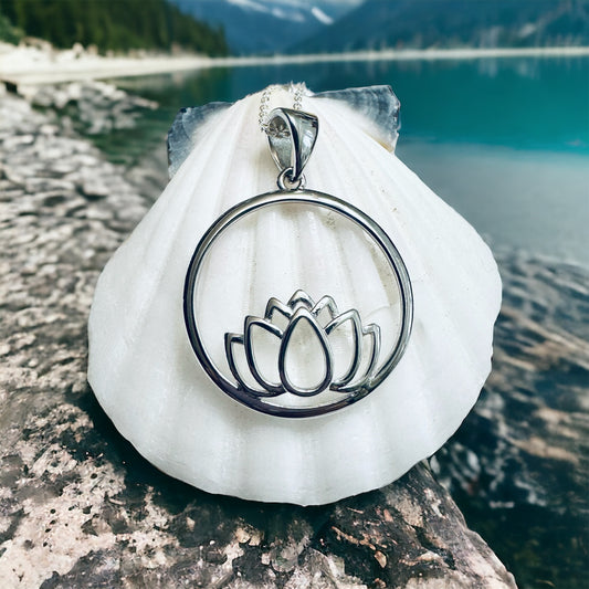 Sterling Silver Lotus Flower Pendant Necklace