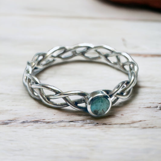 Sterling Silver Turquoise Stone Braided Ring