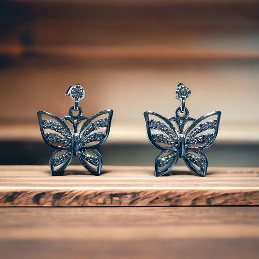 Sterling Silver CZ Butterfly Earrings