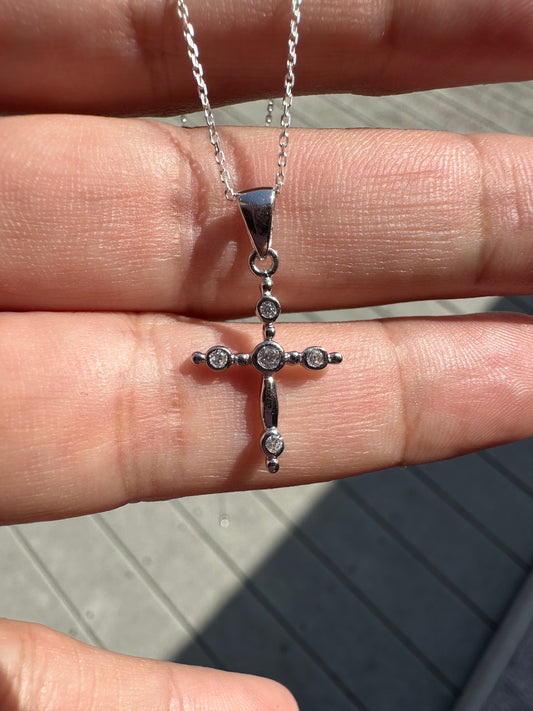 Sterling Silver CZ Cross Necklace