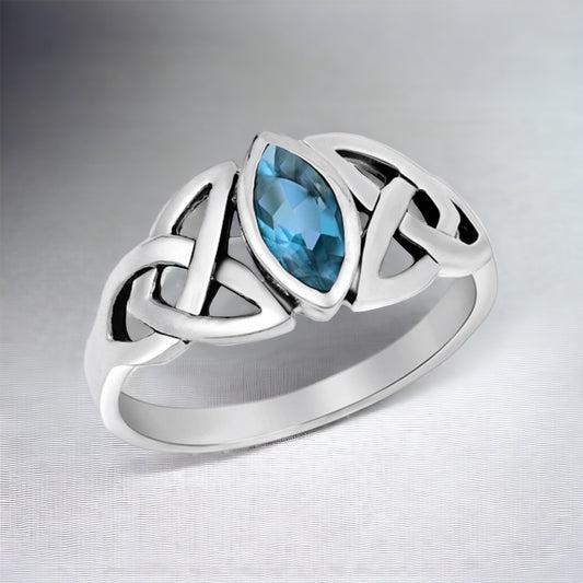 Sterling Silver Blue Topaz Celtic Ring