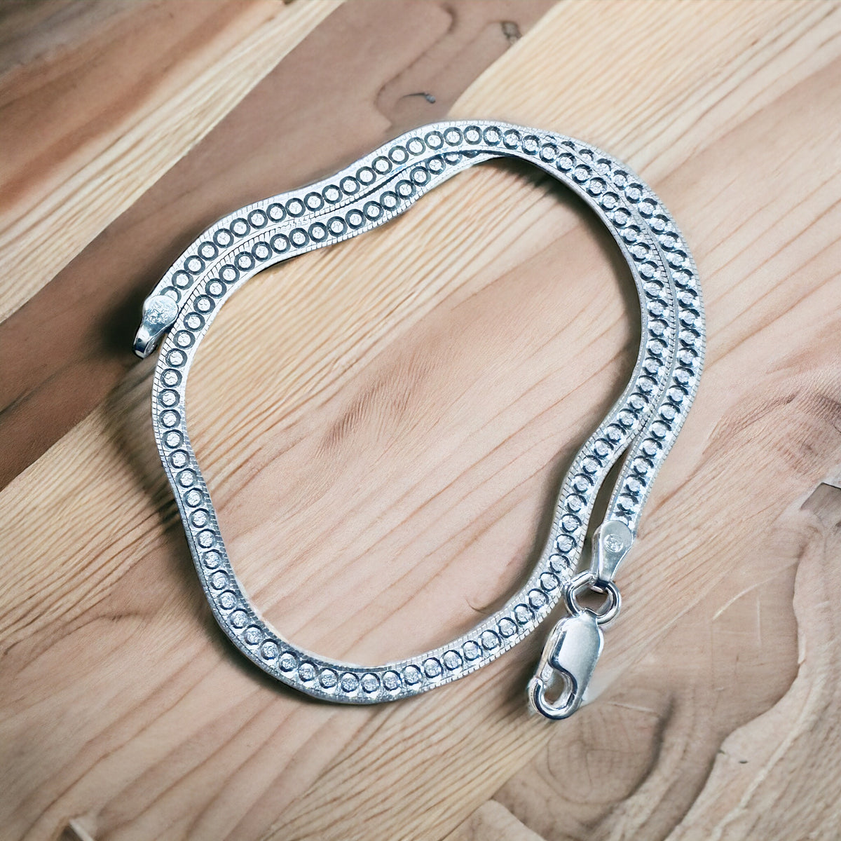 Sterling Silver Reversible Pattern Herringbone Ankle Bracelet