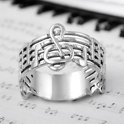 Sterling Silver Musical Note Band Ring