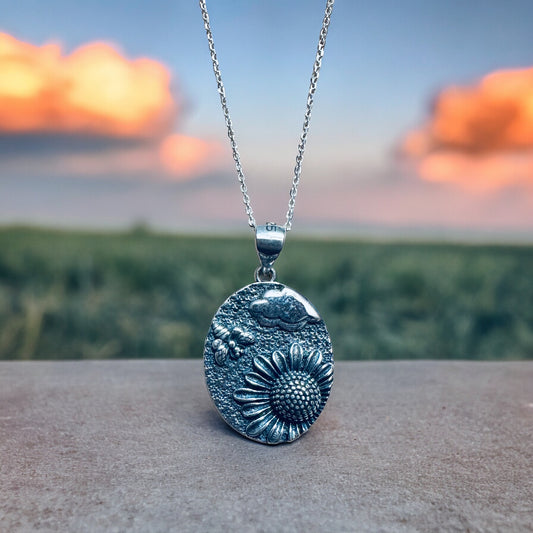 Sterling Silver Bumblebee & Sunflower Necklace