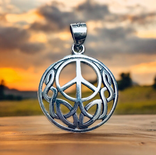 Sterling Silver Celtic Peace Sign Pendant