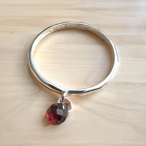 Sterling Silver Garnet Stone Charm Ring