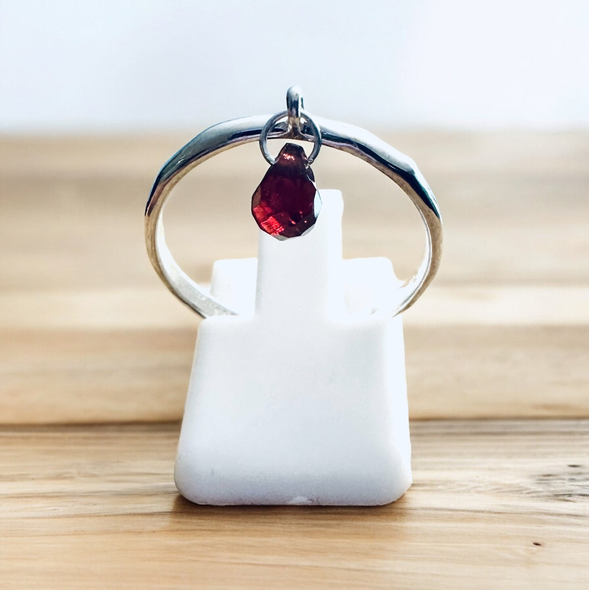 Sterling Silver Garnet Stone Charm Ring