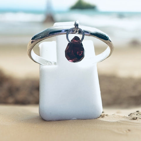 Sterling Silver Garnet Stone Charm Ring