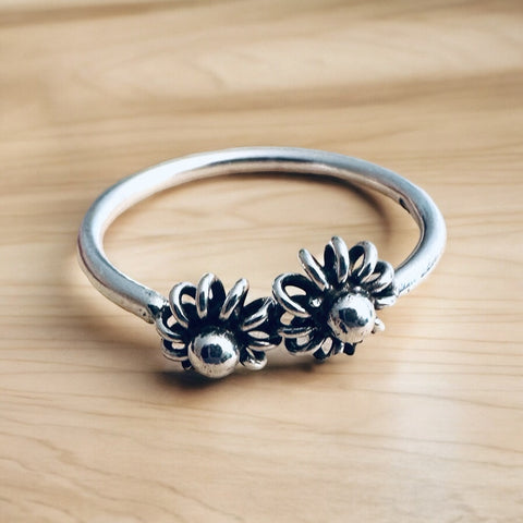 Sterling Silver Adjustable Double Daisy Ring