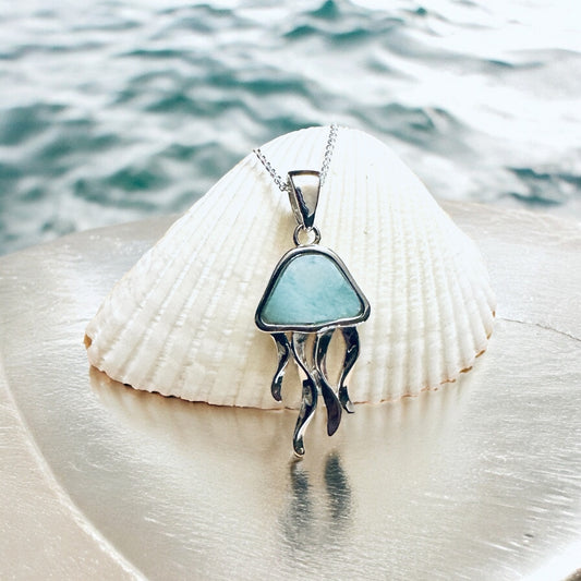 Sterling Silver Larimar Stone Jellyfish Pendant Necklace