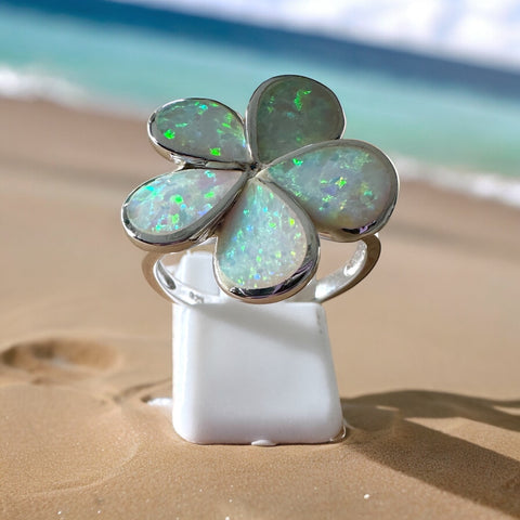 Sterling Silver Opal Plumeria Statement Ring