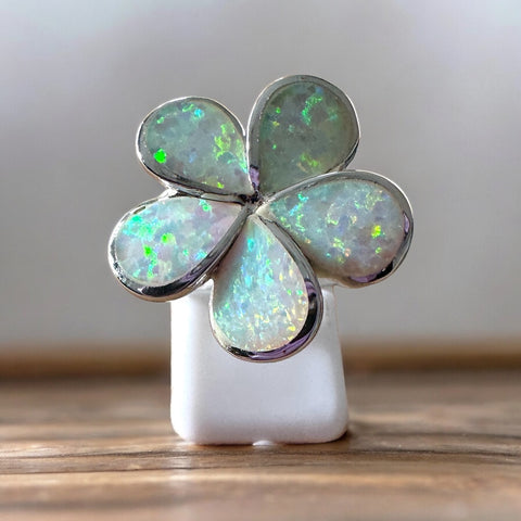 Sterling Silver Opal Plumeria Statement Ring