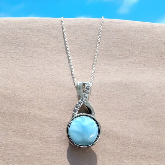 Sterling Silver Genuine Larimar Stone Infinity Pendant Necklace