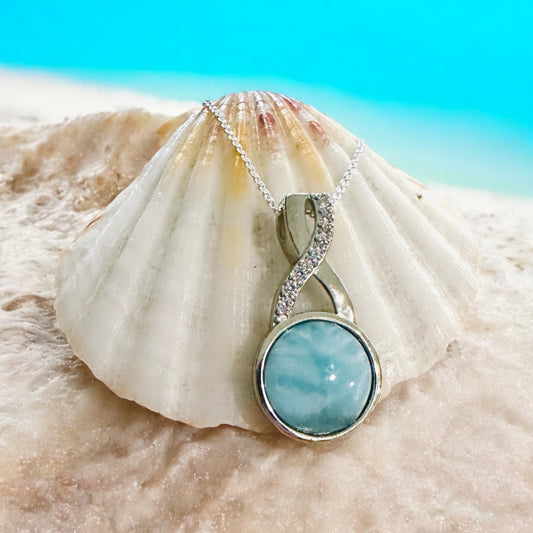 Sterling Silver Genuine Larimar Stone Infinity Pendant Necklace