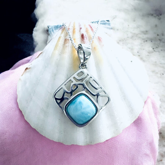 Sterling Silver Genuine Larimar Stone Pendant Necklace