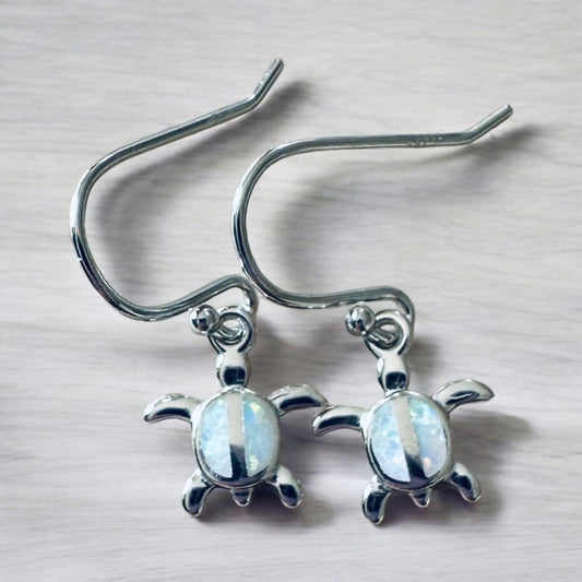 Sterling Silver Opal Sea Turtle Dangle Earrings