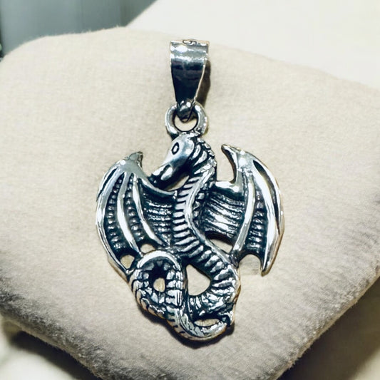 Sterling Silver Solid Dragon Pendant