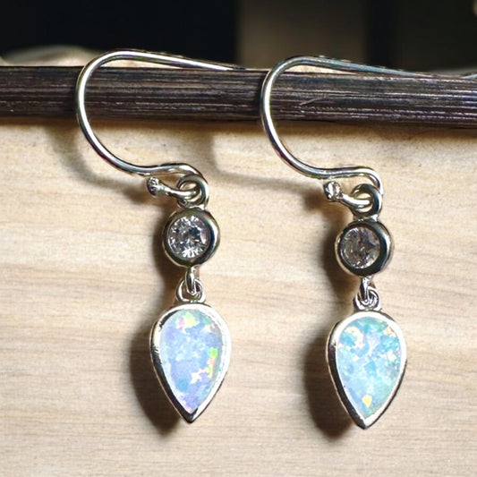 Sterling Silver Pear Shape Opal Drop Earrings