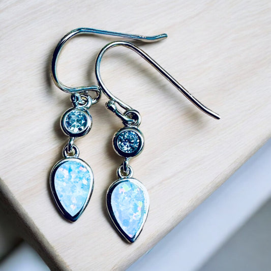 Sterling Silver Pear Shape Opal Drop Earrings