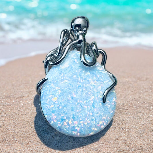 Sterling Silver Large Opal Octopus Pendant