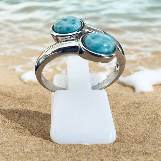 Sterling Silver Genuine Larimar Double Stone Ring